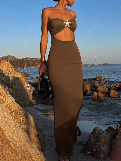 Hollow-Out Maxi Dress – Bandeau, Backless, Y2K - Lunavitae