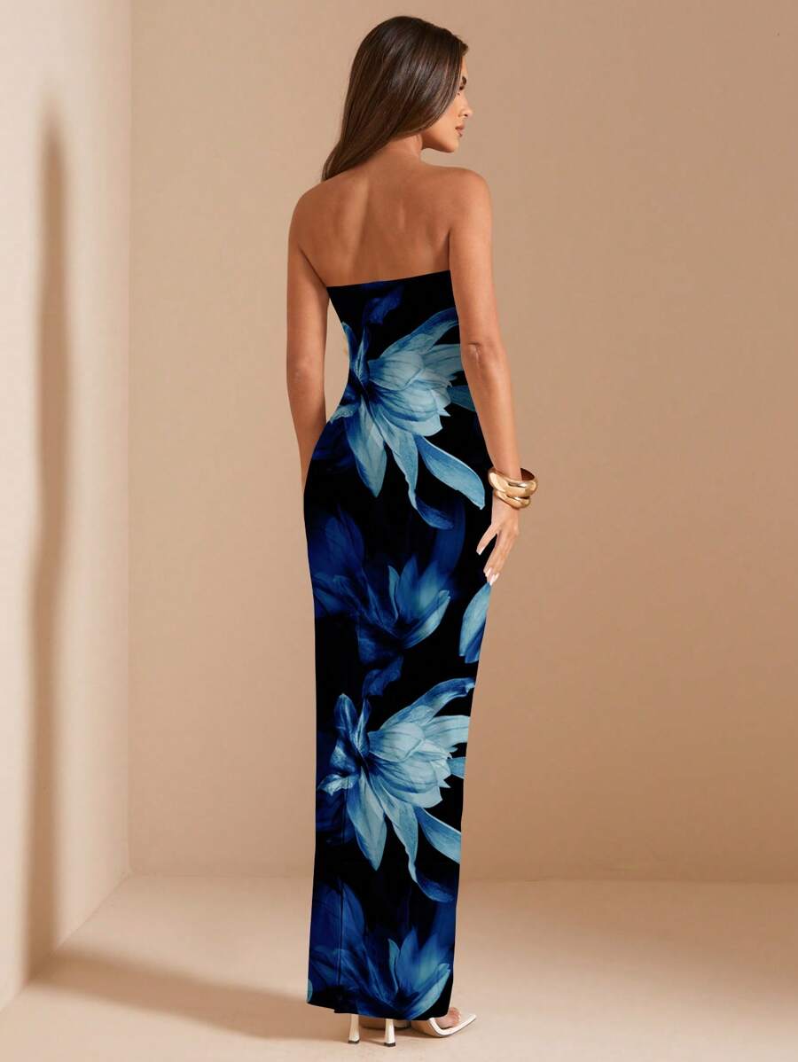 Pink Floral Bandeau Dress – Fitted Summer Style - Lunavitae