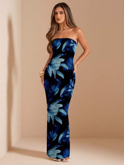 Pink Floral Bandeau Dress – Fitted Summer Style - Lunavitae
