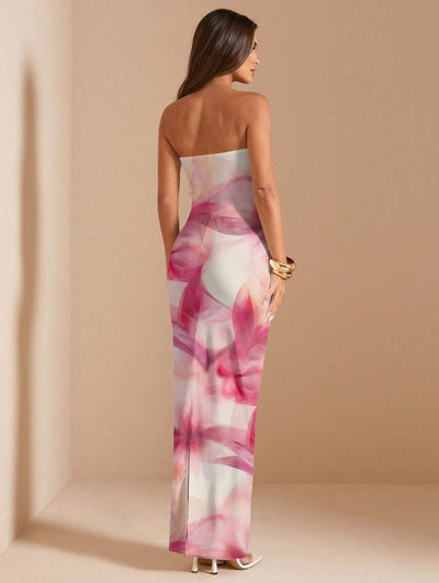 Pink Floral Bandeau Dress – Fitted Summer Style - Lunavitae