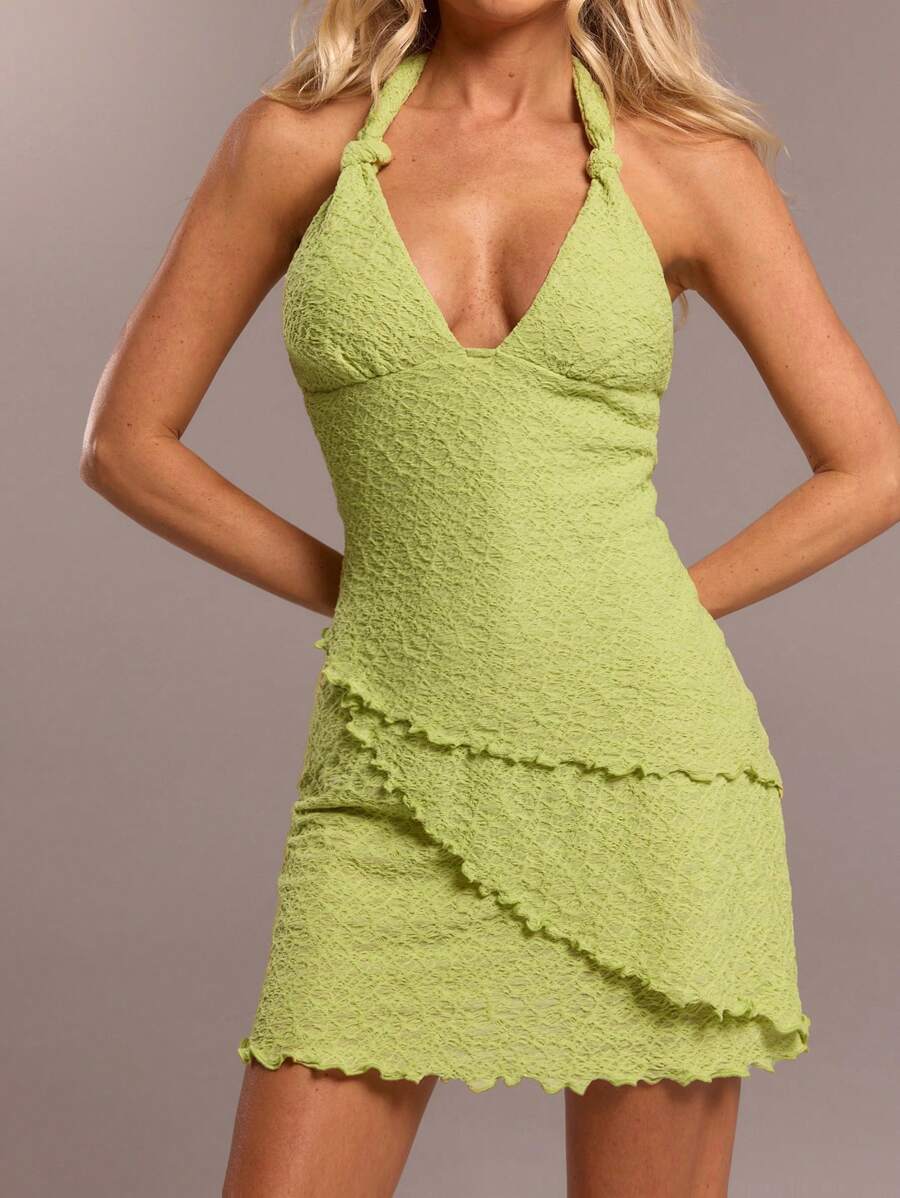 Brown Textured Mini Dress – Festival & Beach Style - Lunavitae