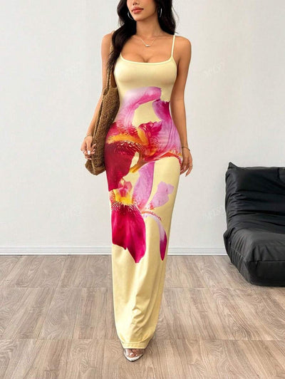 Spaghetti Strap Knit Dress – Printed Beach Style - Lunavitae
