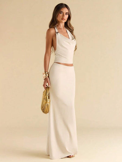Brown Knit Dress Set – Fitted with Mermaid Hem - Lunavitae