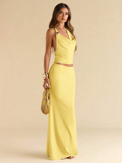 Brown Knit Dress Set – Fitted with Mermaid Hem - Lunavitae