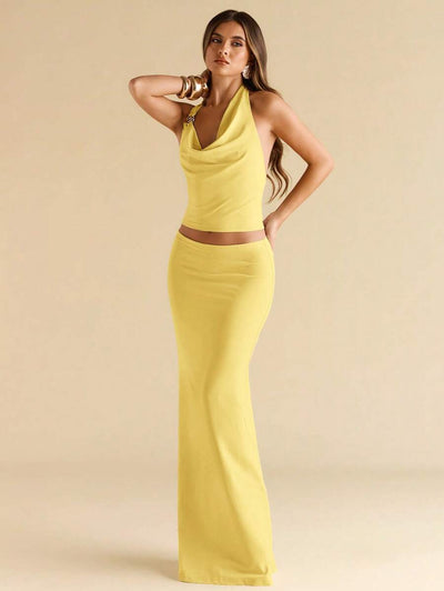 Brown Knit Dress Set – Fitted with Mermaid Hem - Lunavitae