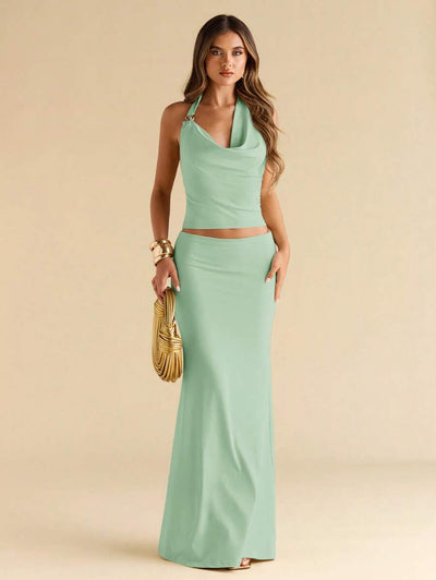 Brown Knit Dress Set – Fitted with Mermaid Hem - Lunavitae