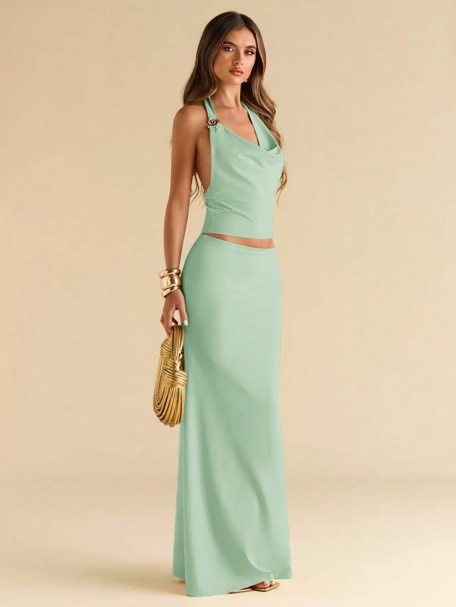 Brown Knit Dress Set – Fitted with Mermaid Hem - Lunavitae