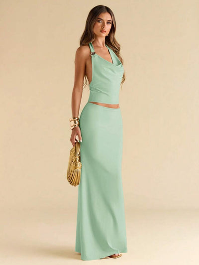 Brown Knit Dress Set – Fitted with Mermaid Hem - Lunavitae