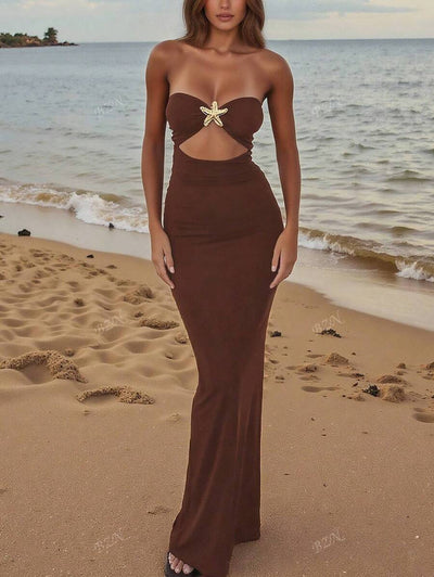 Hollow-Out Maxi Dress – Bandeau, Backless, Y2K - Lunavitae