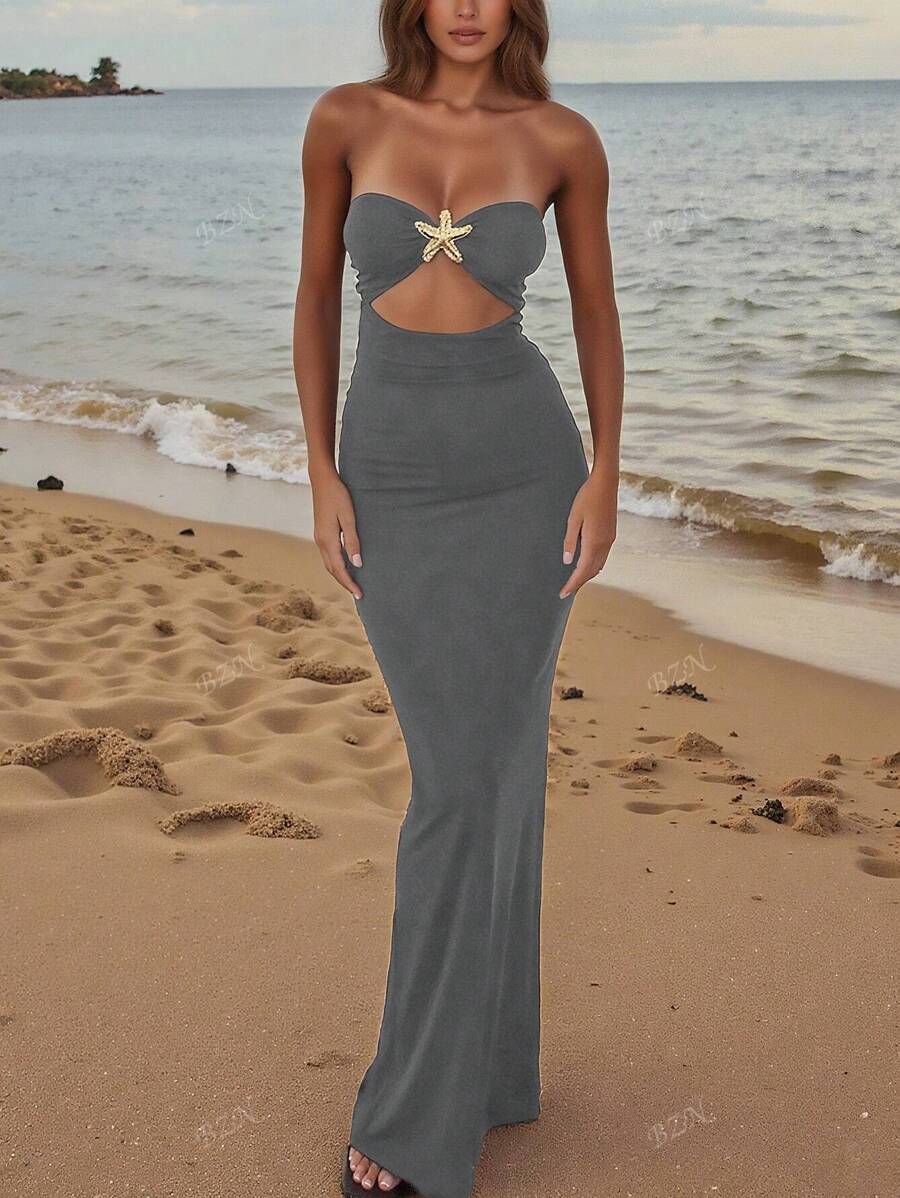 Hollow-Out Maxi Dress – Bandeau, Backless, Y2K - Lunavitae
