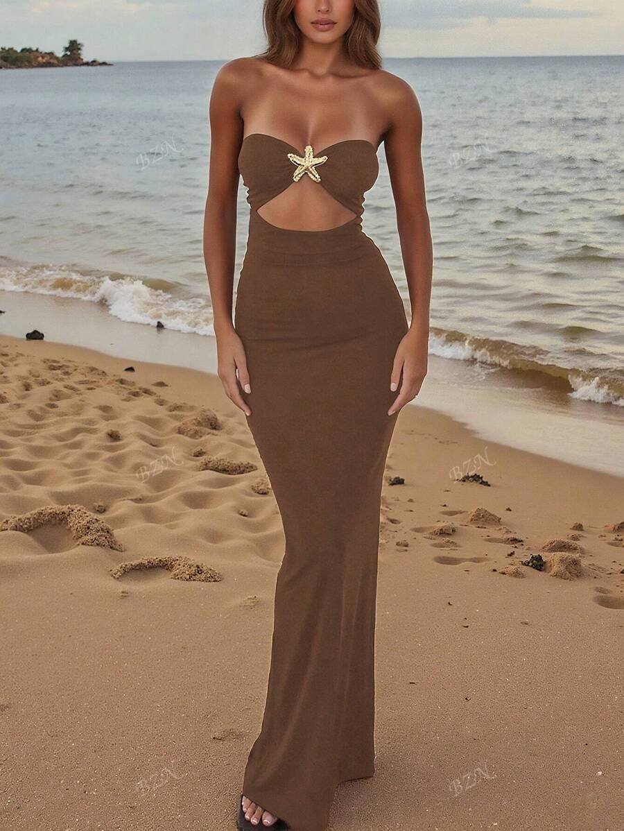Hollow-Out Maxi Dress – Bandeau, Backless, Y2K - Lunavitae