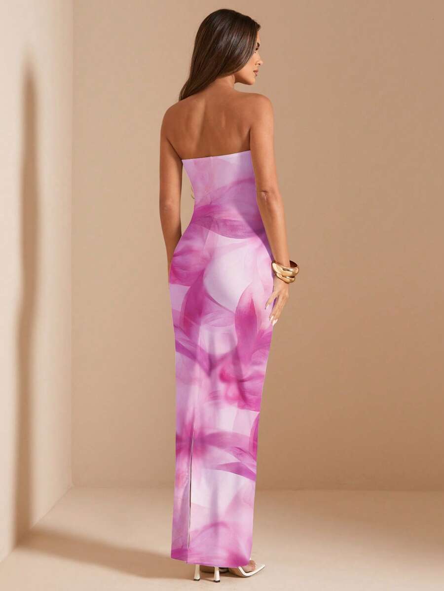 Pink Floral Bandeau Dress – Fitted Summer Style - Lunavitae