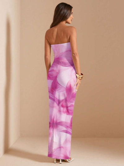 Pink Floral Bandeau Dress – Fitted Summer Style - Lunavitae