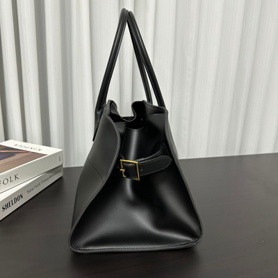 Wide-Base Structured Soft Leather Tote Bag