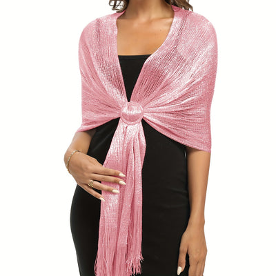 Sparkling Metallic Shawl – Tassel Wrap with Buckle - Lunavitae