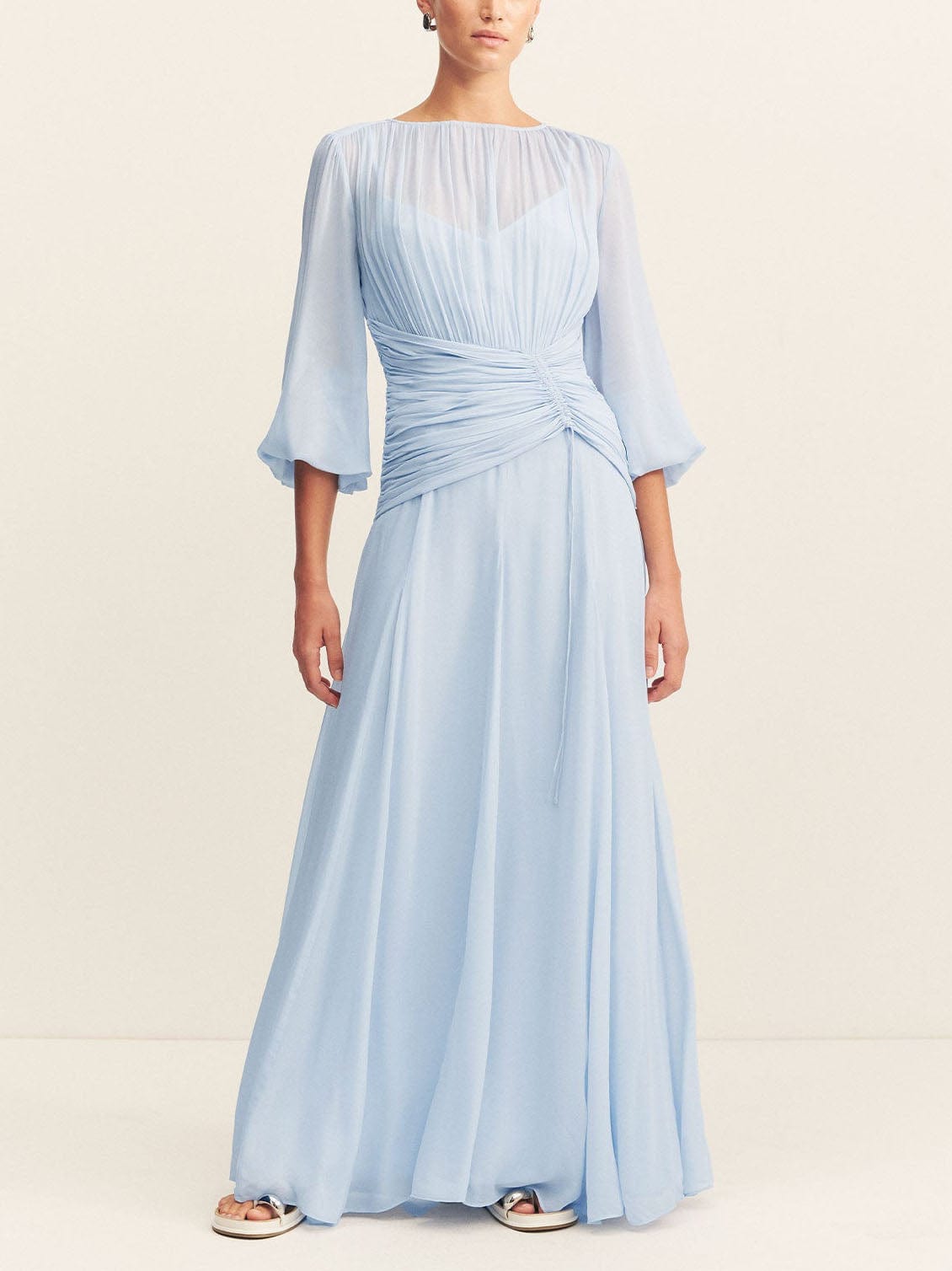 Elegant High Neck Balloon Sleeve Maxi Dress - Lunavitae