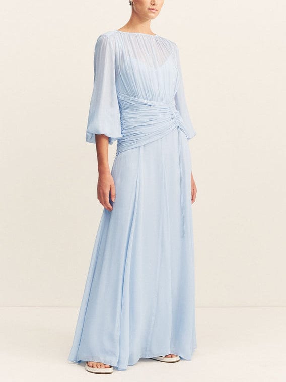 Elegant High Neck Balloon Sleeve Maxi Dress - Lunavitae