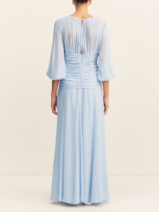 Elegant High Neck Balloon Sleeve Maxi Dress - Lunavitae