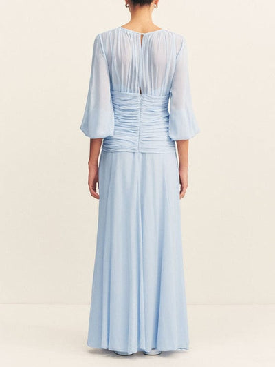 Elegant High Neck Balloon Sleeve Maxi Dress - Lunavitae
