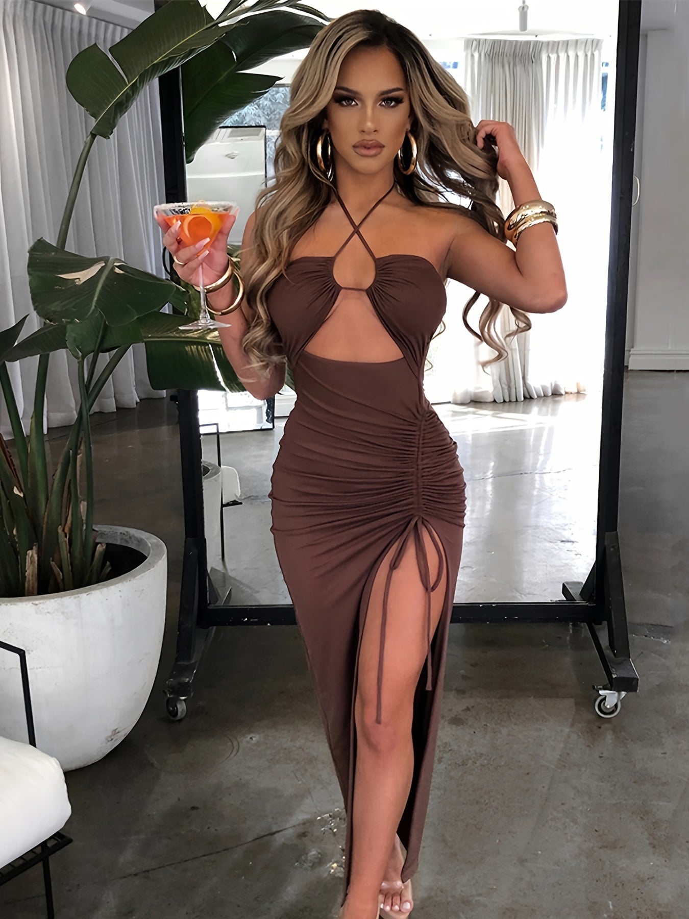 Strapless Halter Dress – Sexy Slim Fit with Slit - Lunavitae