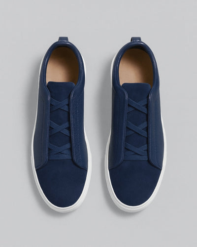 Navy Blue Suede Leather Laceless Sneaker