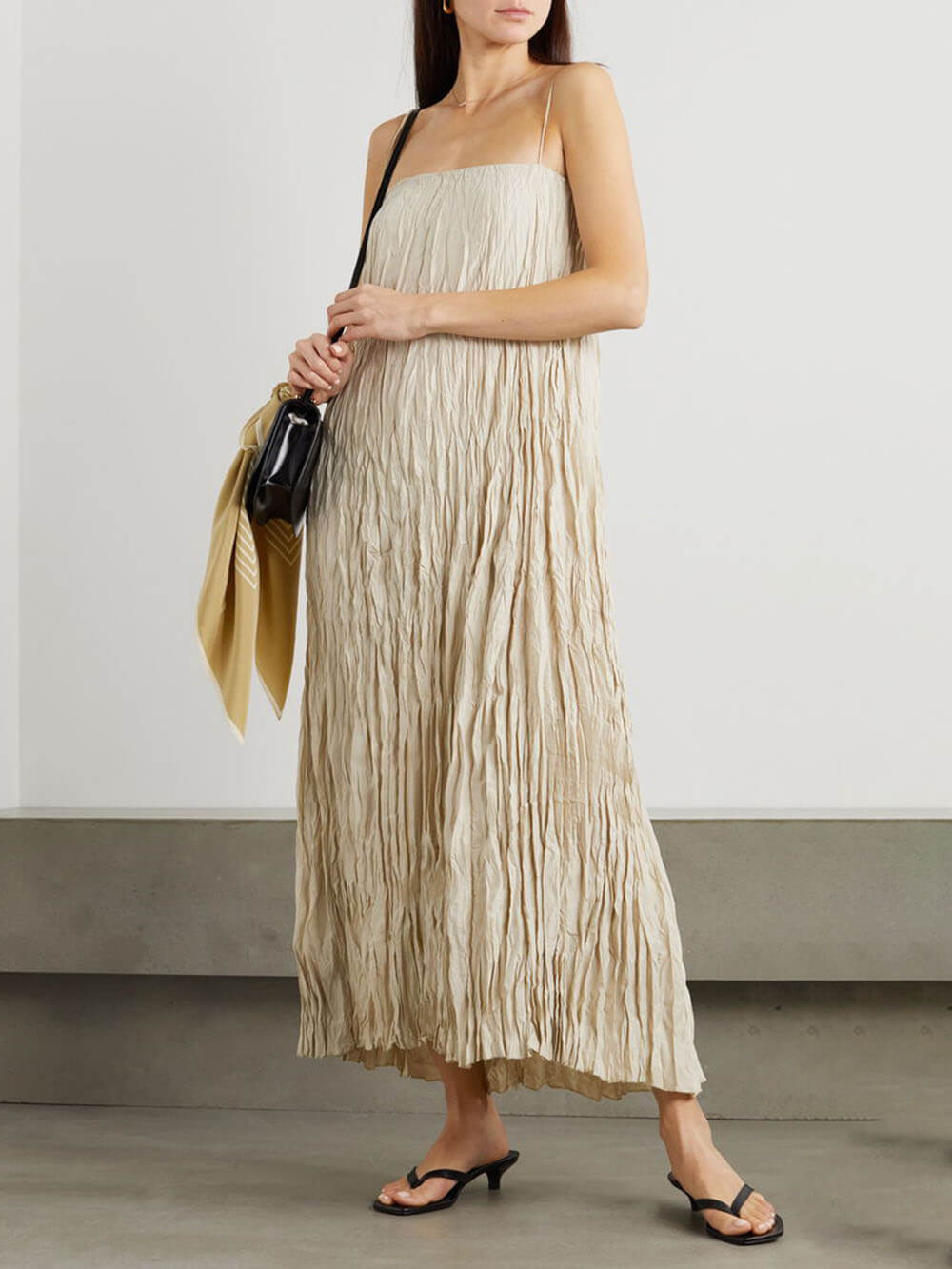 Elegant And Beautiful Pleated Suspender Maxi Dress - Lunavitae