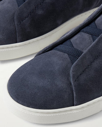 Navy Blue Suede Laceless Sneaker