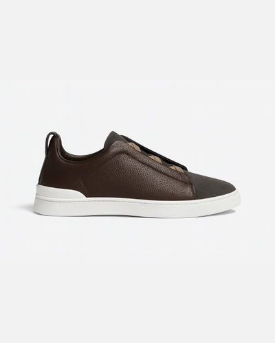 Brownish Suede Leather Laceless Sneaker