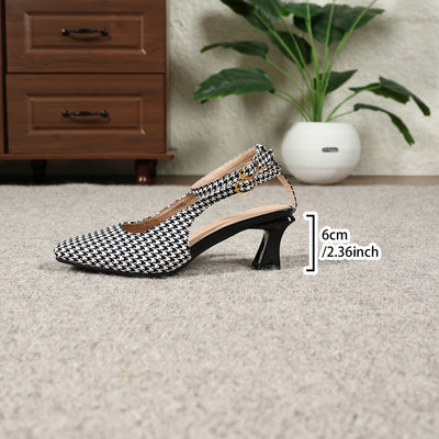 Square Toe Kitten Heels – Houndstooth, Slip-On - Lunavitae