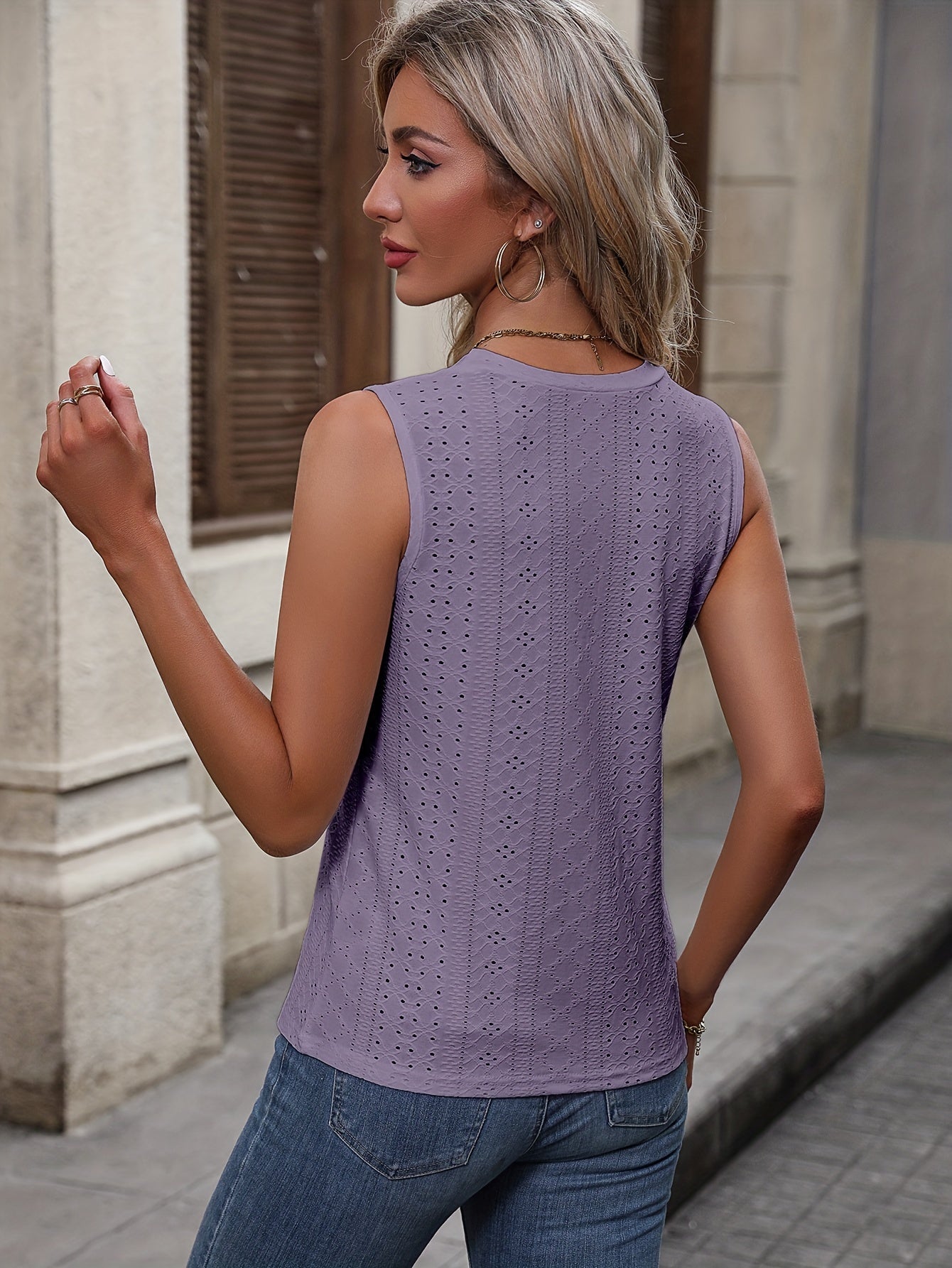 Sleeveless Eyelet Tank – Casual Summer Top - Lunavitae