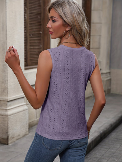 Sleeveless Eyelet Tank – Casual Summer Top - Lunavitae