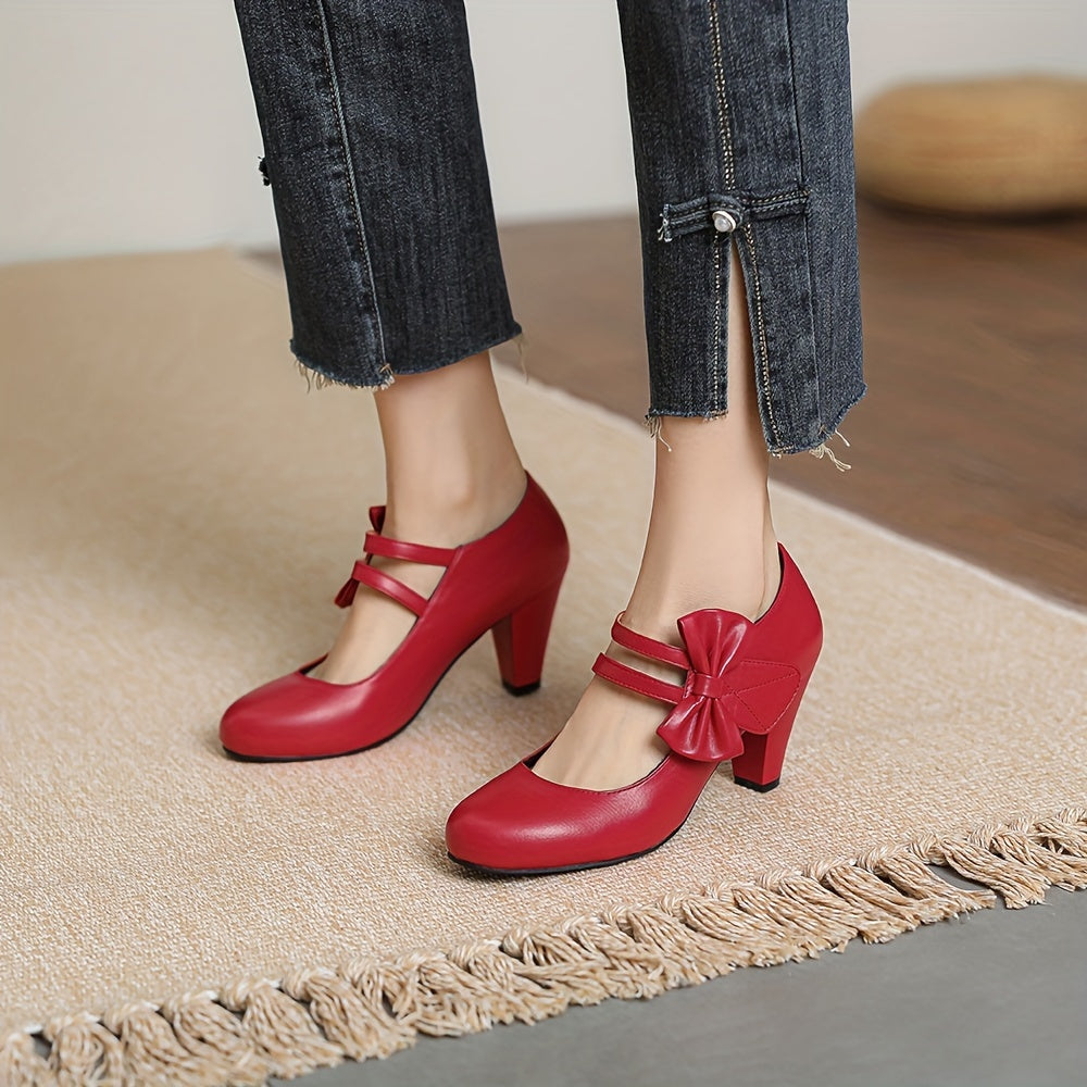 Kitten Heel Pumps – Bow Ankle Strap, Round Toe - Lunavitae