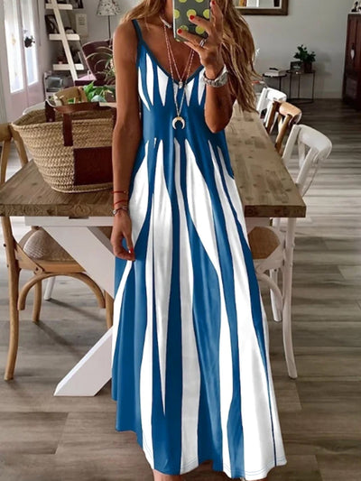 Striped V-Neck Cami Dress – Sleeveless & Chic - Lunavitae