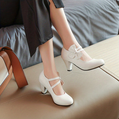 Kitten Heel Pumps – Bow Ankle Strap, Round Toe - Lunavitae