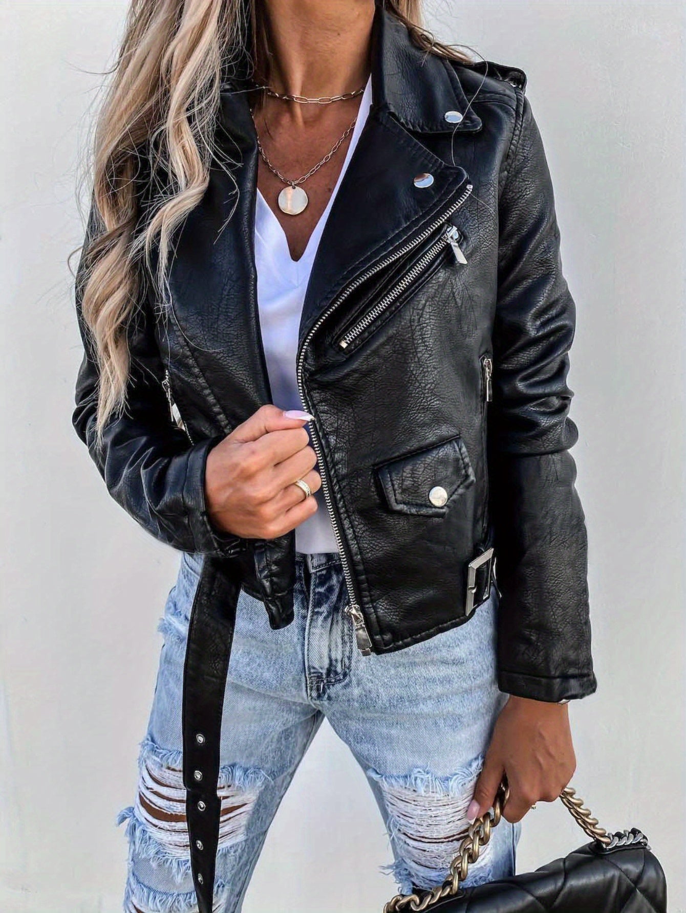 Faux Leather Biker Jacket – Short Zip-Up - Lunavitae