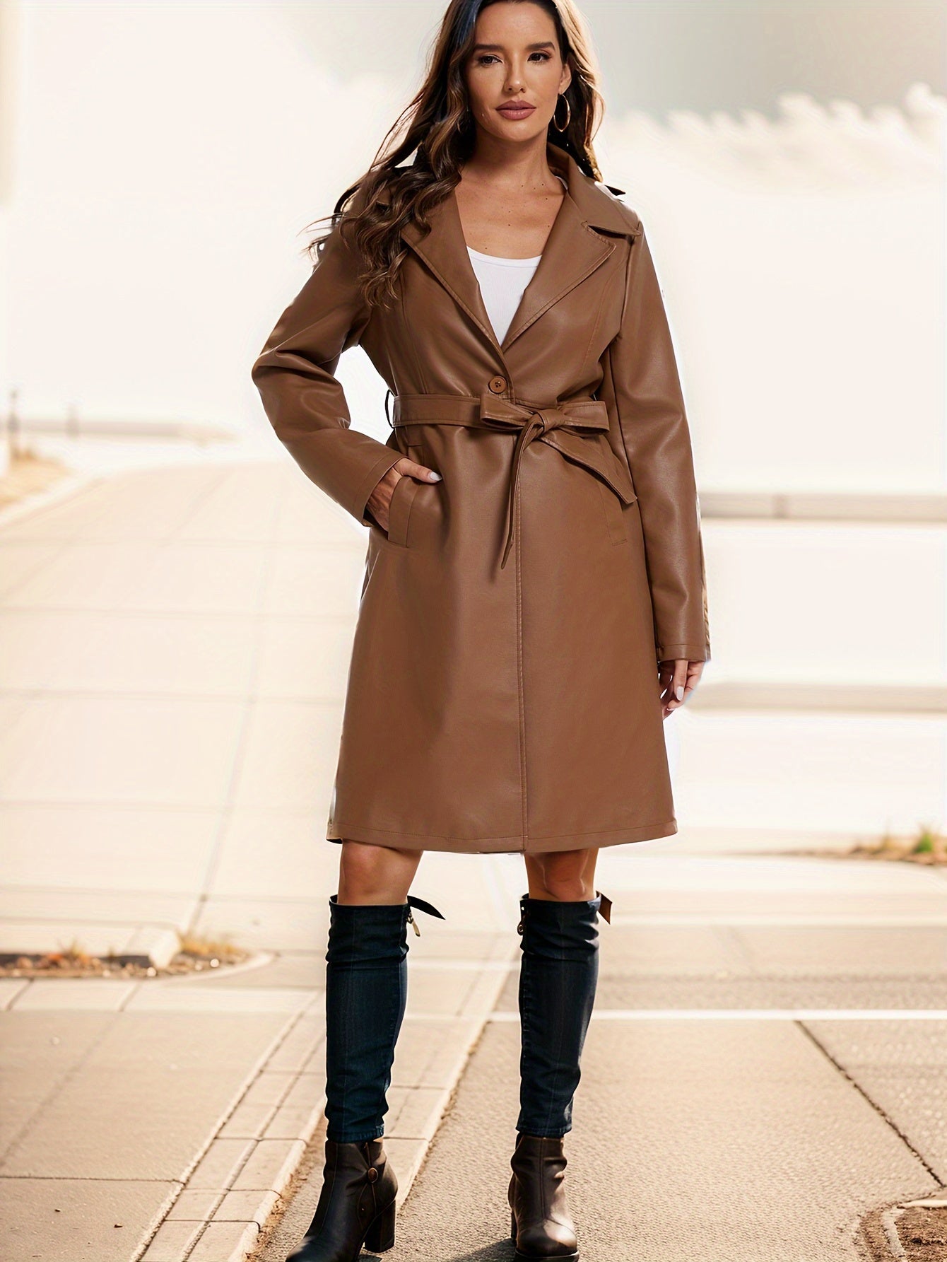Faux Leather Belted Coat – Plus Size Outerwear - Lunavitae