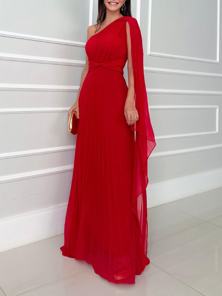 Elegant Flowing Pleated Off-the-Shoulder Maxi Dress - Lunavitae
