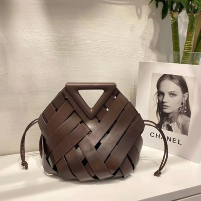 Woven-Style Leather Basket Bag
