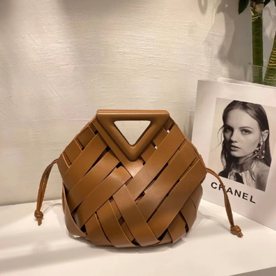 Woven-Style Leather Basket Bag