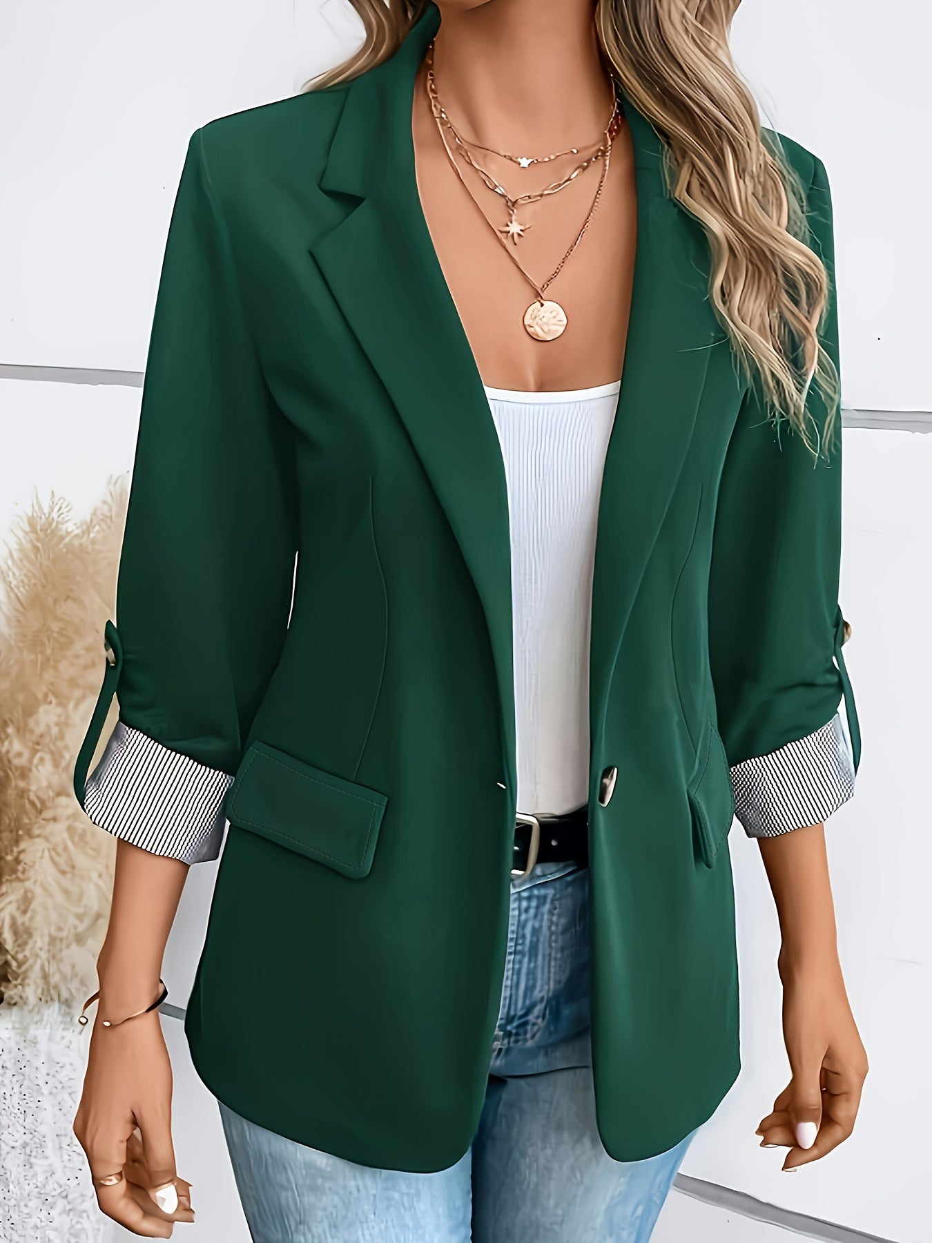Light Blue Blazer – Double-Breasted, 3/4 Sleeve - Lunavitae