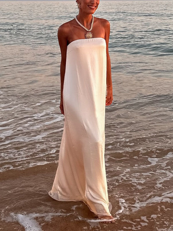 Elegant Satin Evening Gown Maxi Dress - Lunavitae
