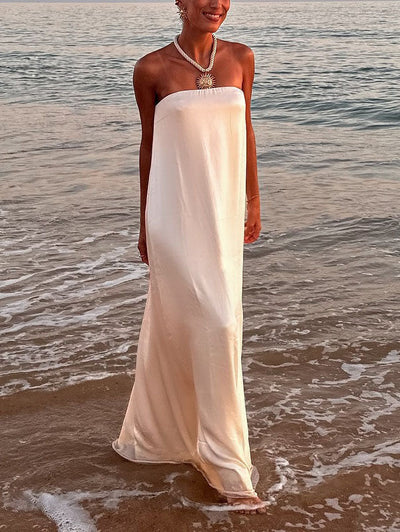 Elegant Satin Evening Gown Maxi Dress - Lunavitae