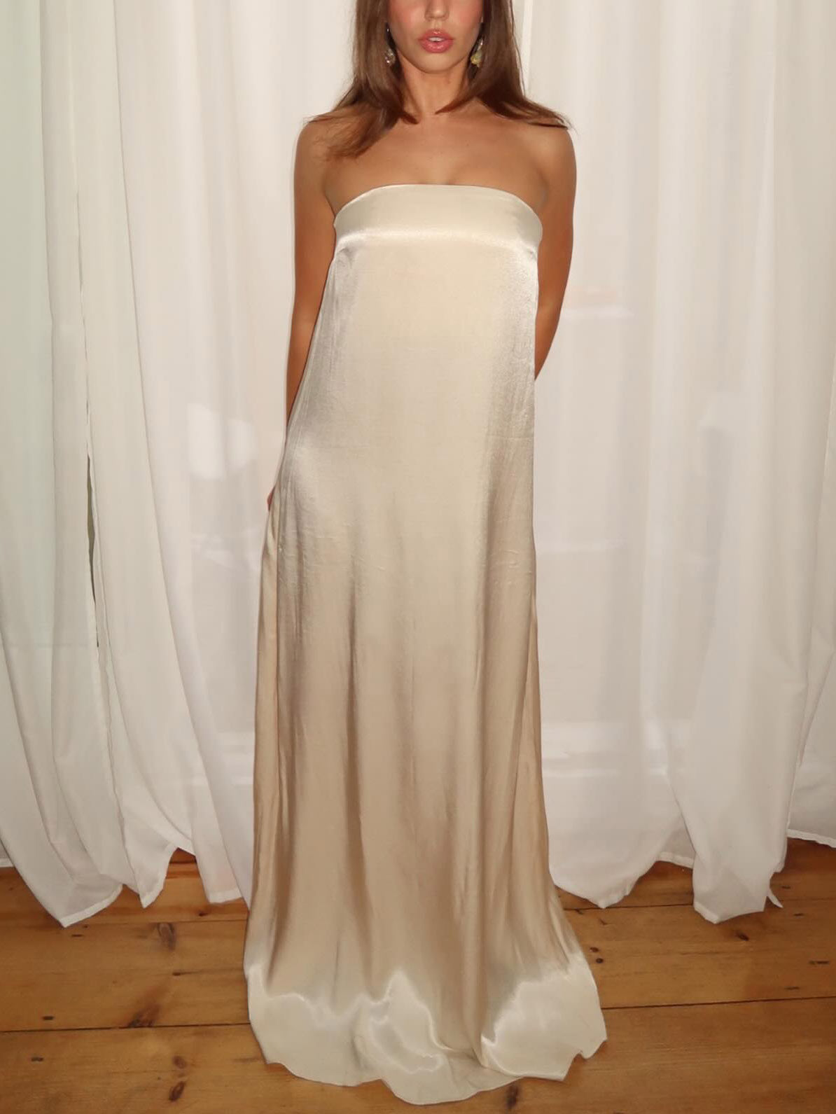 Elegant Satin Evening Gown Maxi Dress - Lunavitae