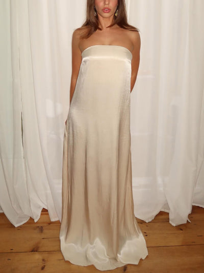 Elegant Satin Evening Gown Maxi Dress - Lunavitae