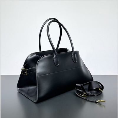 Wide-Base Structured Soft Leather Tote Bag