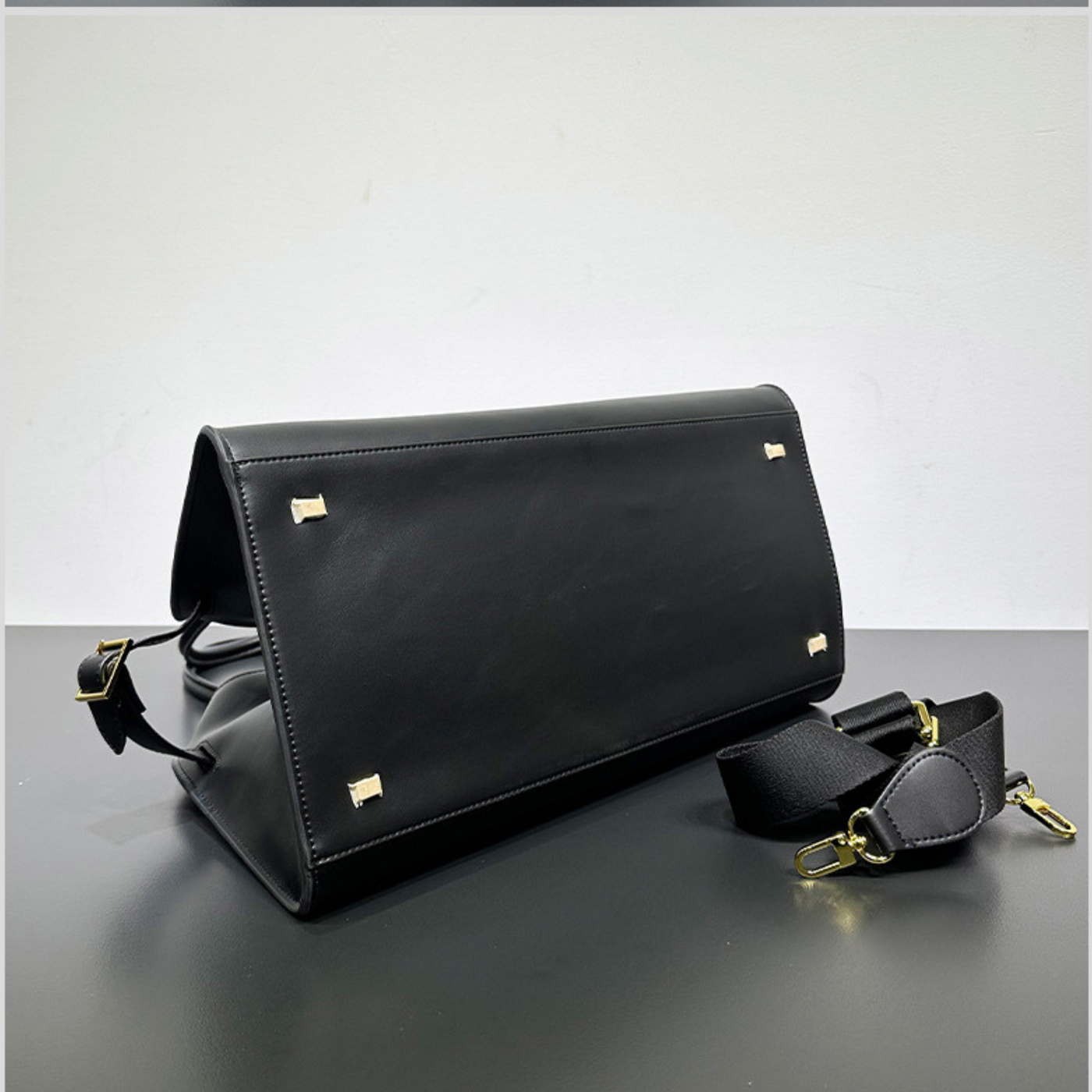 Wide-Base Structured Soft Leather Tote Bag