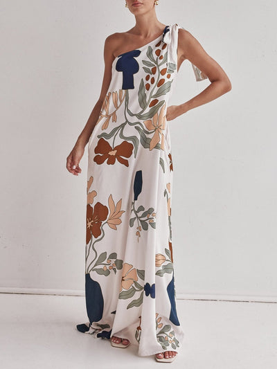 Printed One-Shoulder Maxi Dress - Lunavitae