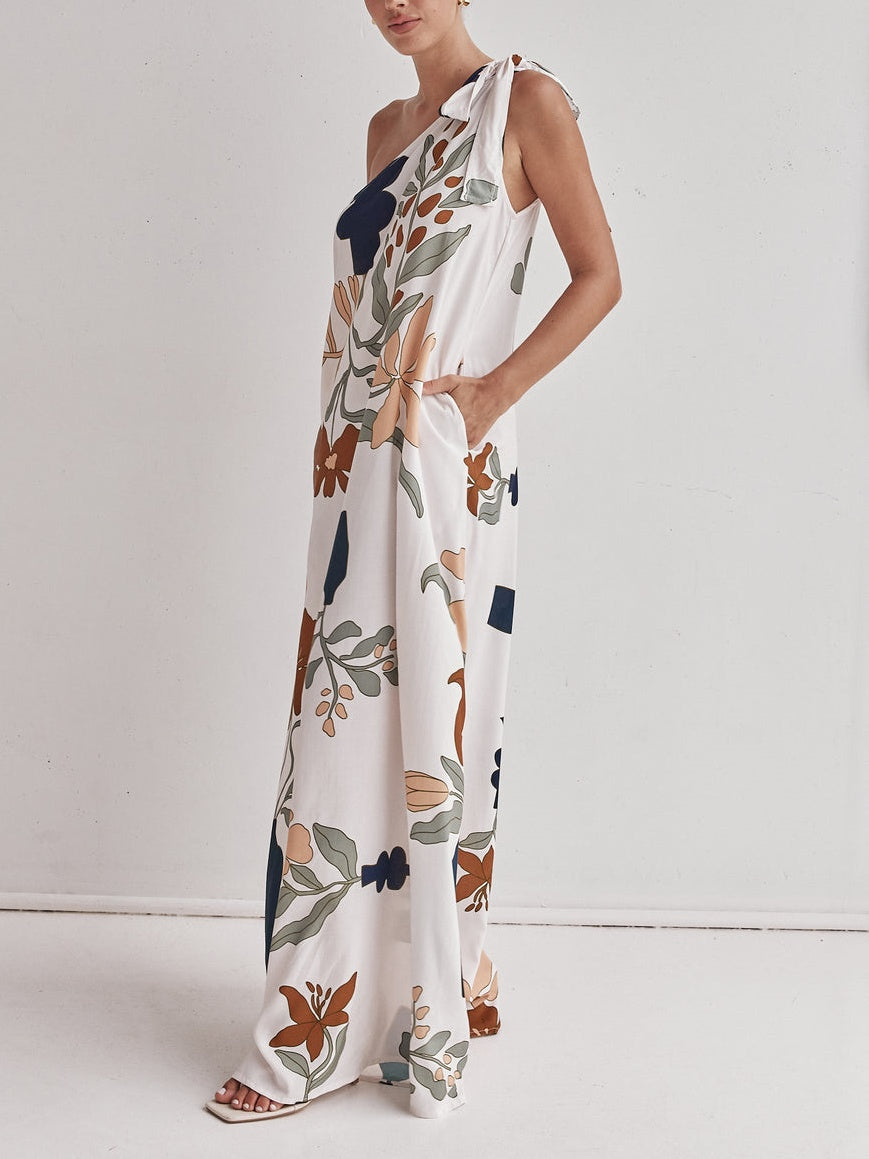 Printed One-Shoulder Maxi Dress - Lunavitae