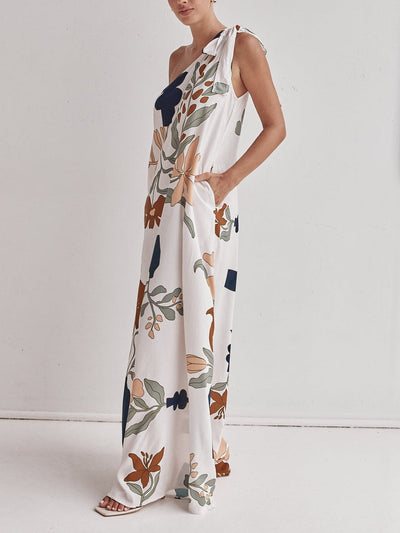 Printed One-Shoulder Maxi Dress - Lunavitae