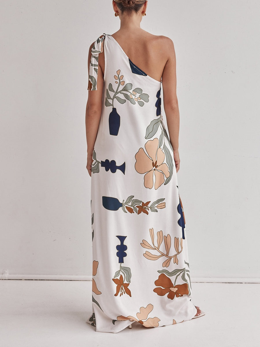 Printed One-Shoulder Maxi Dress - Lunavitae